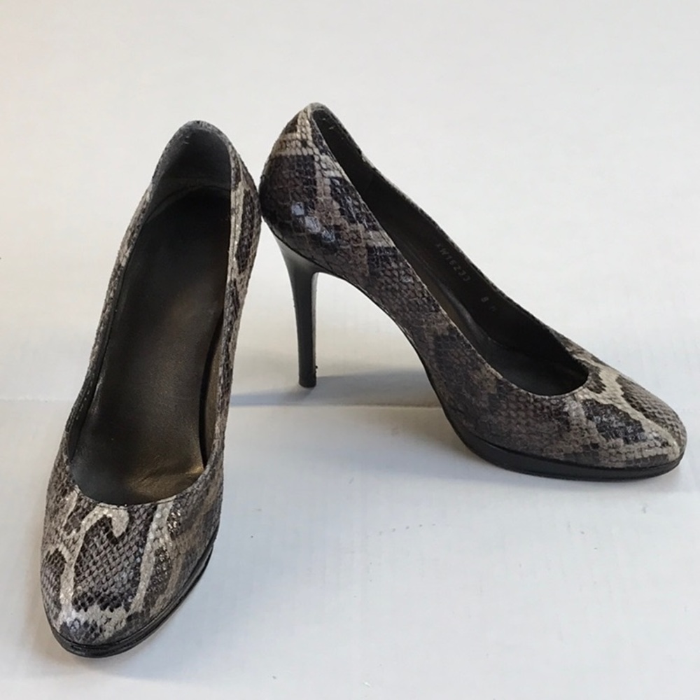 Stuart Weitzman Gray Black Python Embossed Dolly … - image 1